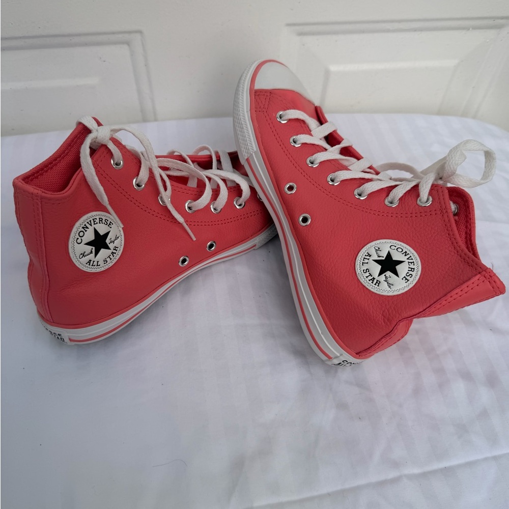 Converse Pink Leather High-Top Sneakers